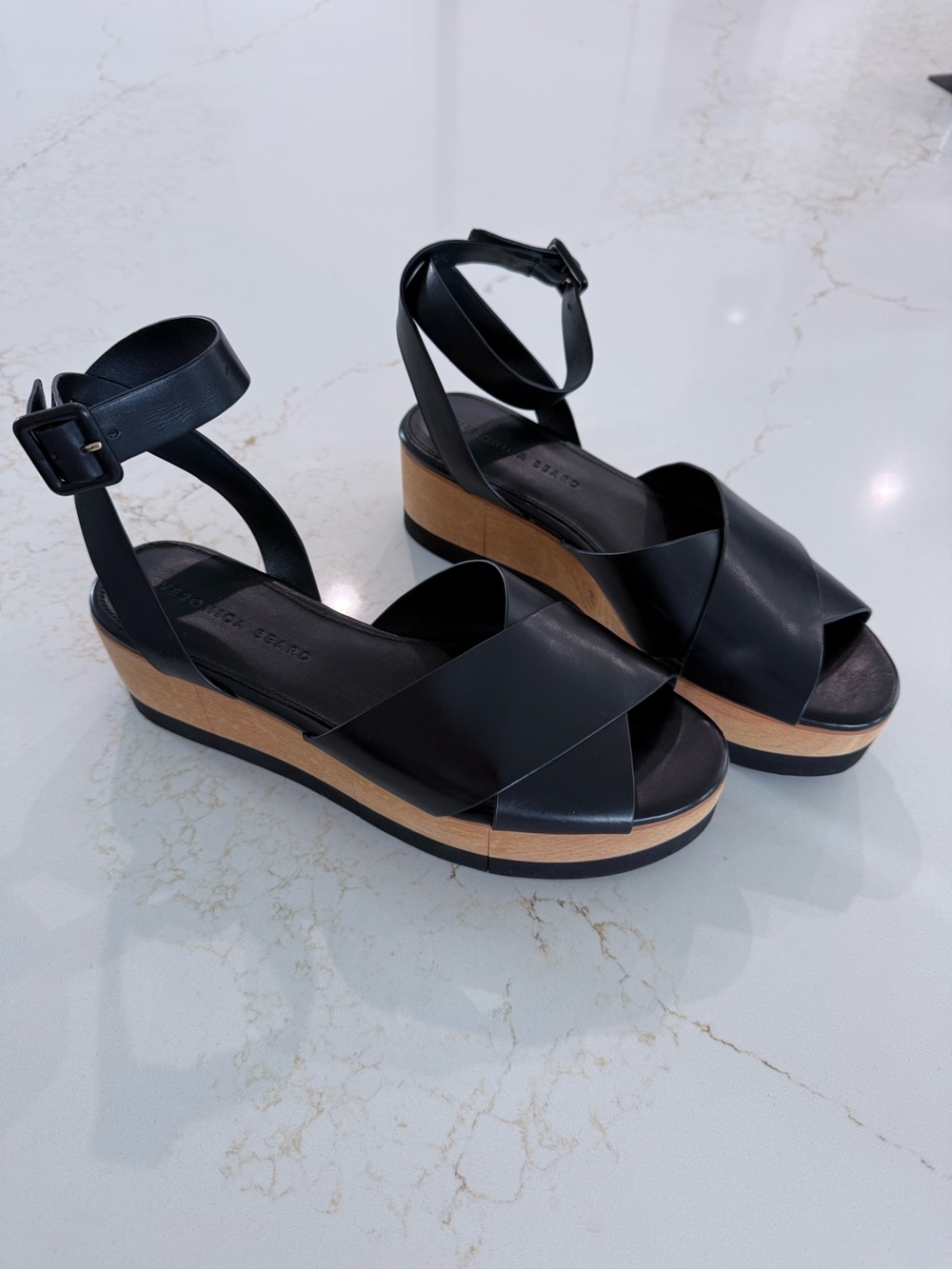 Veronica Beard Platform Ankle-Strap Sandal in Black - Sleek Leather Design
